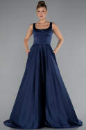 Long Navy Blue Satin Evening Dress ABU5136
