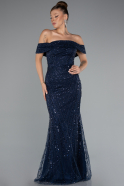 Long Navy Blue Beaded Evening Dress ABU5137