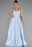 Light Blue Stoned Strapless Sleeve Accessory Long Taffeta Evening Dress ABU4846