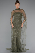 Long Olive Drab Beaded Evening Dress ABU5141