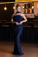 Long Navy Blue Beaded Evening Dress ABU5131