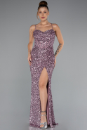 Powder Color Strapless Underwire Slit Long Sequin Evening Gown ABU4842