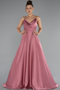 Long Rose Colored Satin Prom Gown ABU5146