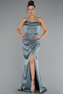 Long Turquoise Satin Mermaid Evening Gown ABU5149