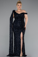 Long Navy Blue Scaly Plus Size Evening Dress ABU5151