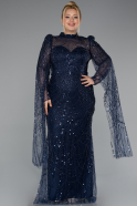 Long Navy Blue Beaded Plus Size Engagement Dress ABU5153