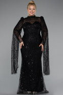 Long Black Beaded Plus Size Engagement Dress ABU5153