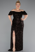 Dark Brown Long Scaly Plus Size Evening Gown ABU4863