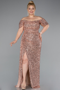 Salmon Long Scaly Plus Size Evening Gown ABU4863