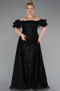 Long Black Beaded Plus Size Evening Dress ABU5155