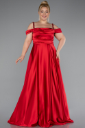 Red Strappy Long Satin Plus Size Engagement Dress ABU4207