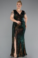 Rins V Neck Long Sequined Slit Plus Size Evening Dress ABU4886