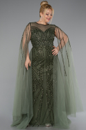 Olive Drab Long Beaded Plus Size Engagement Dress ABU5050
