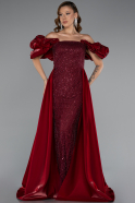 Long Burgundy Beaded Evening Dress ABU5154