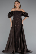 Dark Brown Long Beaded Evening Dress ABU5154