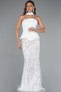 White Long Beaded Evening Dress ABU5131