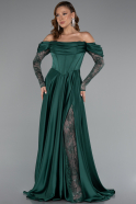 Emerald Green Long Satin Evening Dress ABU5054