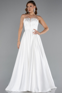 White Long Satin Prom Gown ABU5105