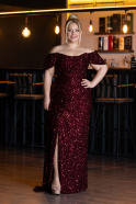 Burgundy Long Scaly Plus Size Evening Gown ABU4863