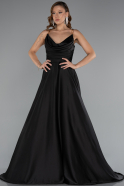 Long Black Satin Prom Gown ABU5146