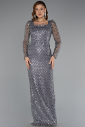 Long Grey Beaded Evening Dress ABU5165