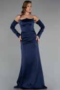 Long Navy Blue Satin Evening Dress ABU6033