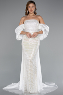 Long White Beaded Evening Dress ABU5169