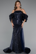 Long Navy Blue Beaded Evening Dress ABU5169