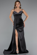 Long Black Satin Prom Gown ABU5171
