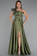 Olive Drab One Shoulder High Slit Long Taffeta Prom Evening Dress ABU4782