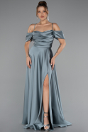 Mint Off The Shoulder Slit Long Satin Prom Dress ABU4703