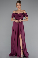 Plum Off The Shoulder Slit Long Satin Prom Dress ABU4703