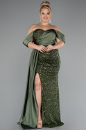 Olive Drab Boat Neck Long Sequined Plus Size Evening Gown ABU4086