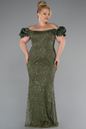 Olive Drab Long Beaded Plus Size Engagement Dress ABU4788