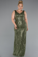 Long Olive Drab Beaded Formal Plus Size Dress ABU5188