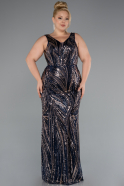Long Navy Blue Beaded Formal Plus Size Dress ABU5189