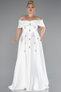 White Long Satin Plus Size Evening Gown ABU4998