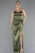 Long Olive Drab Satin Plus Size Evening Gown ABU5179