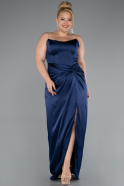 Long Navy Blue Satin Plus Size Evening Gown ABU5179