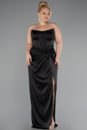 Long Black Satin Plus Size Evening Gown ABU5179