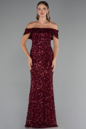 Burgundy Off The Shoulder Long Sequin Mermaid Prom Dress ABU4778