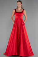 Red Long Satin Evening Dress ABU5136