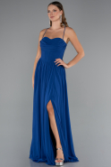 Long Sax Blue Chiffon Prom Gown ABU5223