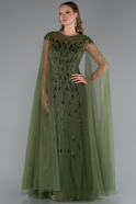 Olive Drab Beaded Cape Long Haute Couture Dress ABU4707