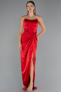 Red Long Satin Prom Gown ABU3474