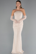 Long Beige Dantelle Mermaid Evening Gown ABU5215