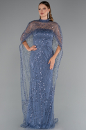 Grey-Indigo Long Beaded Evening Dress ABU5141