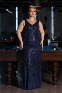 Long Navy Blue Beaded Formal Plus Size Dress ABU5188