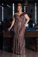 Brown Long Beaded Plus Size Engagement Dress ABU5191