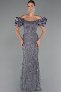 Grey Stoned Strapless Sleeve Accessories Long Mermaid Evening Gown ABU4509